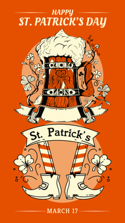 St. Patrick's Day Greetings with Beer Mug in Orange Instagram Story Design Template