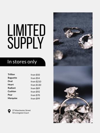 Jewelry Store Promotion with Ring with Diamond Poster US Tasarım Şablonu