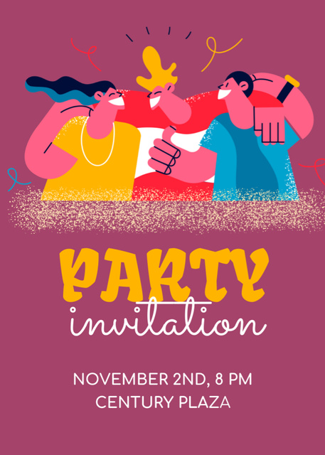 Party Announcement with Best Friends hugging Invitation Modelo de Design