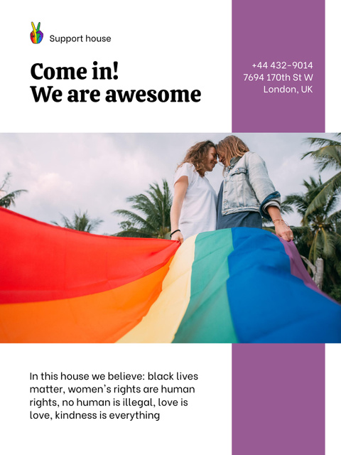 Cute LGBT Couple with Flag Poster US Tasarım Şablonu