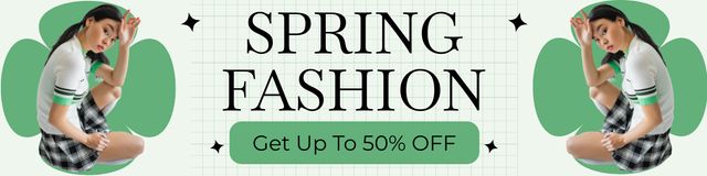 Spring Fashion Sale with Young Asian Woman Twitter Design Template