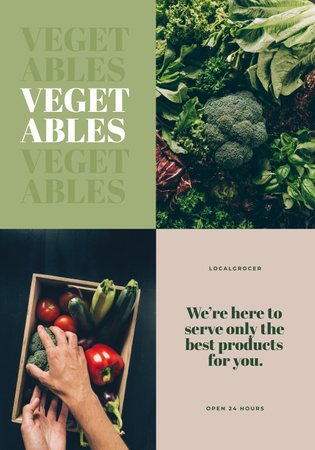 Platilla de diseño Groceries Store Ad with Green Vegetables Poster 28x40in