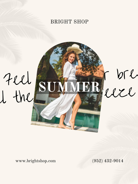 Summer Sale Announcement with Woman in White Dress Poster US Modelo de Design