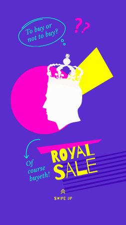 Ontwerpsjabloon van Instagram Video Story van verkoop aankondiging met man in grappig koninklijk kostuum