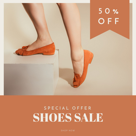 Special Shoes Sale Offer with Woman in Orange Feetwear Instagram Design Template