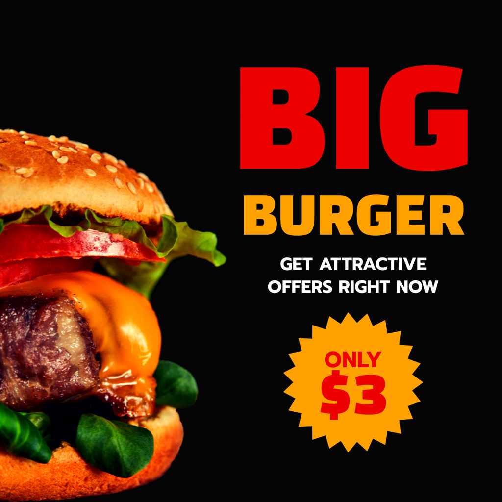 Smoky Burger Offer With Price In Black Instagram Πρότυπο σχεδίασης