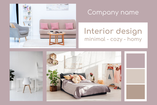 Cozy Homy Interior Design of Pastel Pink and Beige Mood Board Modelo de Design