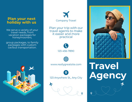 Platilla de diseño Travel Agency Service Proposal with Young Attractive Woman Brochure 8.5x11in