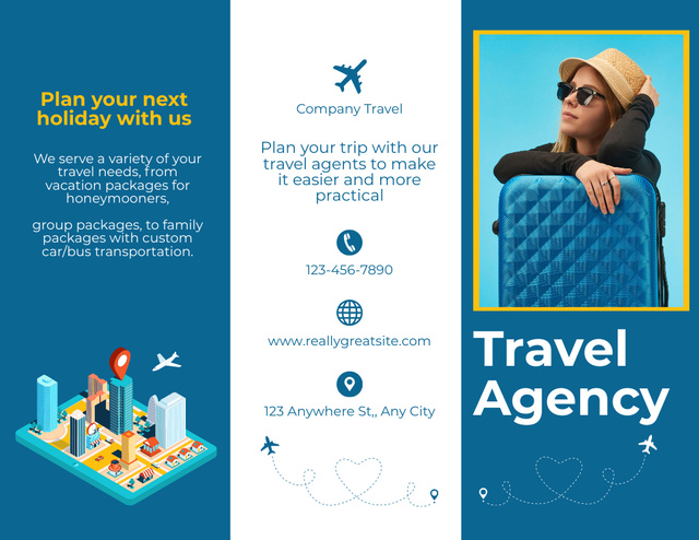 Szablon projektu Travel Agency Service Proposal with Young Attractive Woman Brochure 8.5x11in