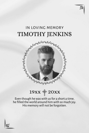 In Loving Memory And Condolences Message with Photo of Handsome Man Postcard 4x6in Vertical Design Template
