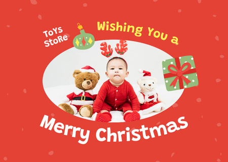 Christmas Greeting with Cute Baby and Toys Postcard – шаблон для дизайну