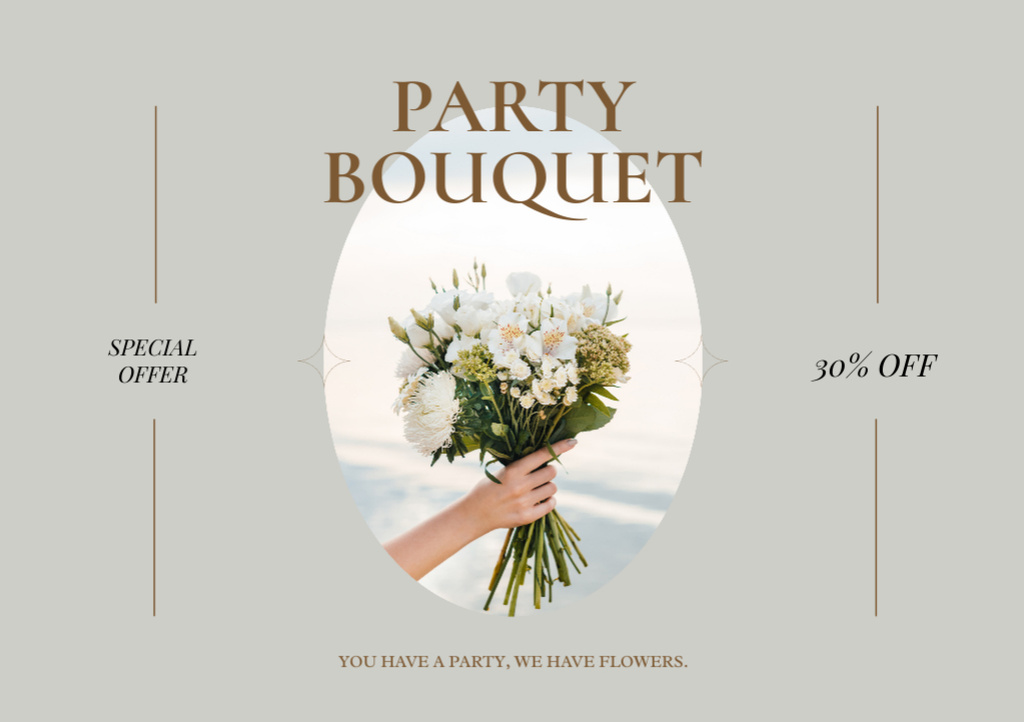 Flowers Shop Services With Bouquets And Discount Postcard A5 Šablona návrhu