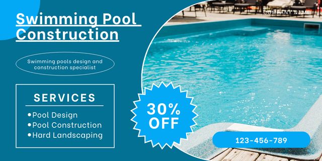 Discount on Construction and Design of Swimming Pools Twitter Design Template