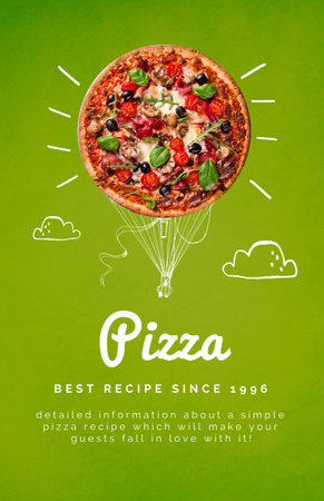 roztomilá ilustrace lahodné pizzy Recipe Card Šablona návrhu