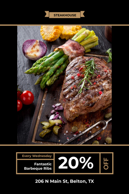Platilla de diseño Delicious Grilled Beef Steak with Rosemary on Black Flyer 4x6in