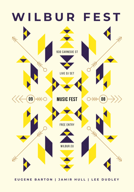 Joyful Music Fest Announcement with Geometric Ethnic Pattern Poster 28x40in Modelo de Design