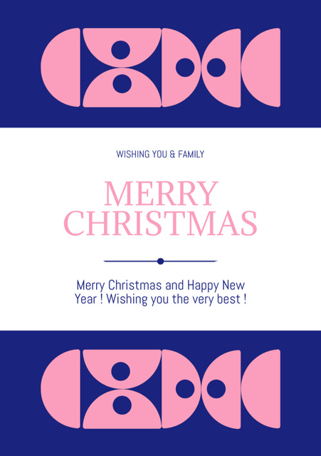 Christmas and New Year Wishes with Elegant Pattern Postcard A5 Vertical Design Template
