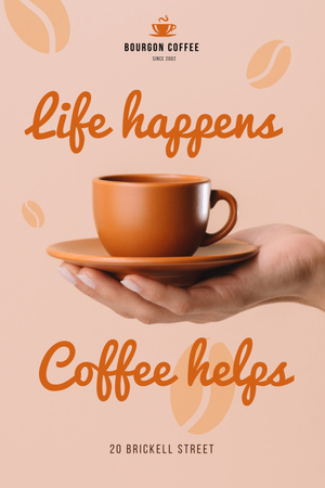 コーヒーカップを持つ手でカフェの招待状 Pinterestデザインテンプレート