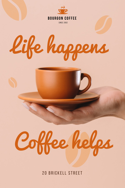 Ontwerpsjabloon van Pinterest van Cafe Invitation Hand with Coffee Cup