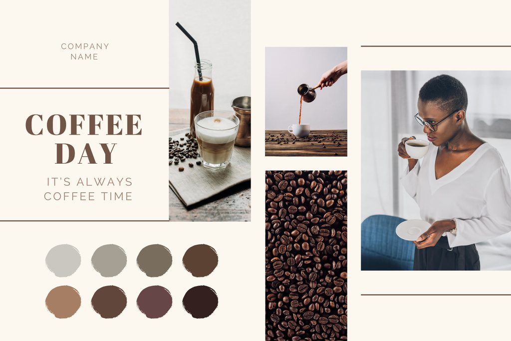 Celebrating World Coffee Day With Cappuccino Mood Board Šablona návrhu
