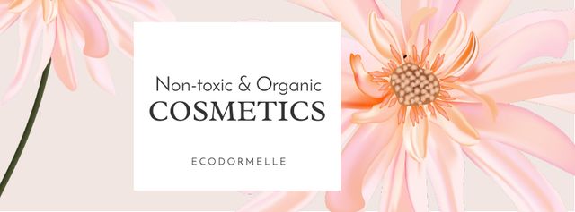 Organic Cosmetic Offer with Pink Flower Facebook cover Tasarım Şablonu