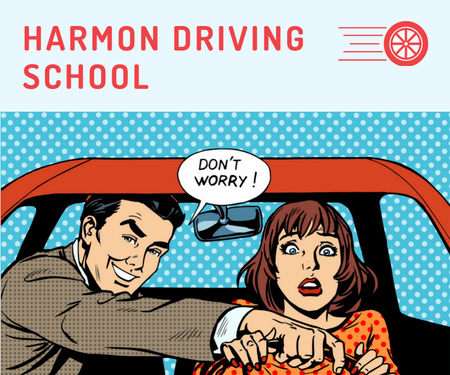 Driving School Advertisement with Retro Picture Medium Rectangle Design Template