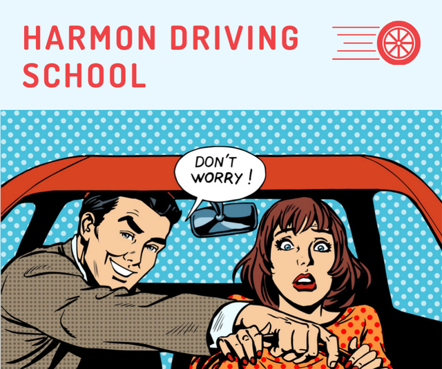 Driving School Advertisement with Retro Picture Medium Rectangleデザインテンプレート