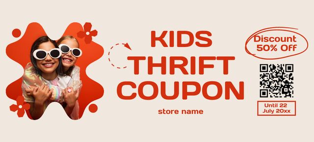 Thrift Shop for Kids Offer Coupon 3.75x8.25in Πρότυπο σχεδίασης