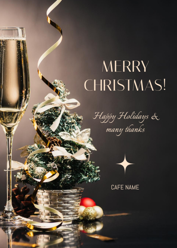 Designvorlage Cheerful Christmas Holiday Greetings And Wishes with Champagne für Postcard 5x7in Vertical