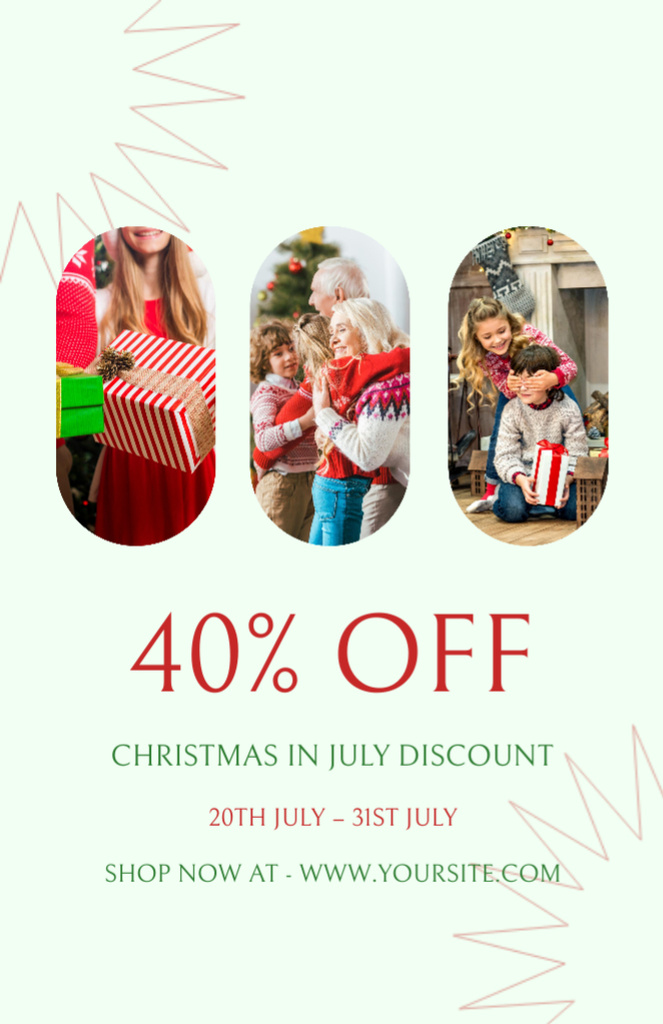 Plantilla de diseño de Christmas Discount in July with Photos of Family and Gifts Flyer 5.5x8.5in 