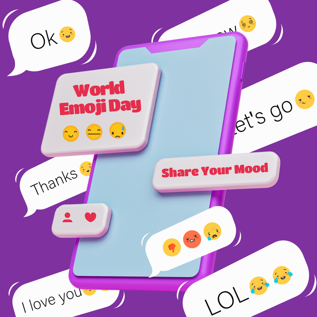 World Emoji Day Greeting in Purple Instagram Design Template