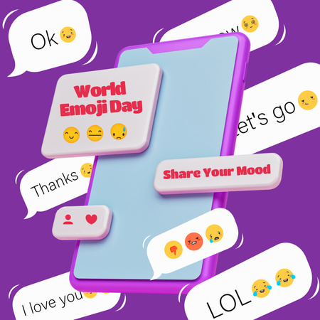 Designvorlage Gruß zum Welt-Emoji-Tag in Lila für Instagram