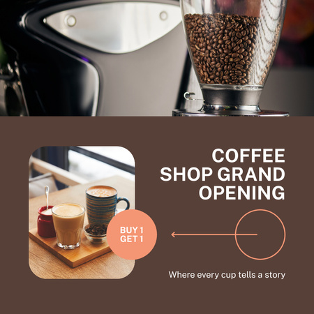 Ontwerpsjabloon van Instagram AD van Grand openingsevenement van de coffeeshop met promotie voor drankjes