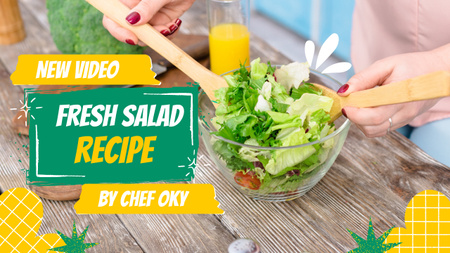 Designvorlage Neue Videoankündigung des Rezepts für frischen Salat für Youtube Thumbnail