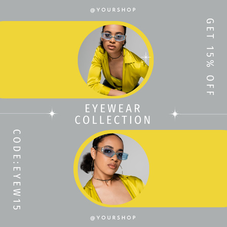 Eyewear Promo with Woman in Modern Glasses Instagram AD Design Template