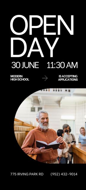 Open Day in Modern High School Invitation 9.5x21cm Design Template