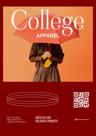 Ontwerpsjabloon van Poster van College Apparel and Merchandise Ad with Stylish Umbrella