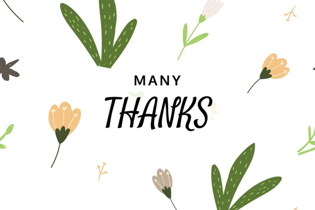 Many Thanks Phrase on Floral Background Postcard 4x6in – шаблон для дизайну