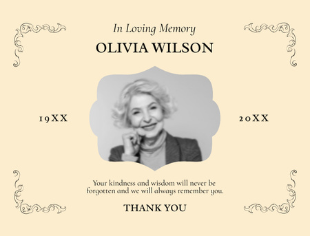 Funeral Remembrance Card with Photo and Decorative Frame Postcard 4.2x5.5in Design Template