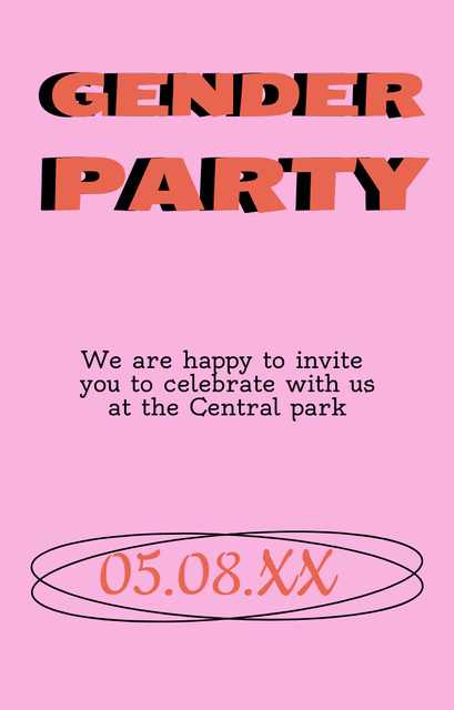 Gender Party Bright Announcement Invitation 4.6x7.2in Design Template