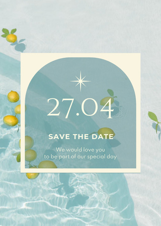 Wedding Announcement With Lemons In Water Postcard A6 Vertical Design Template
