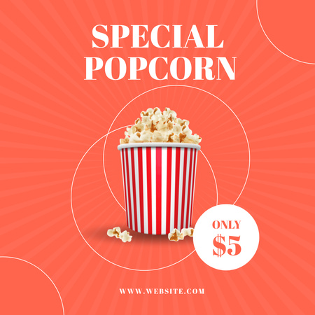 Special Popcorn Offer on Orange Background Instagram Tasarım Şablonu