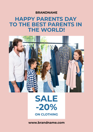 Parent's Day Clothing Sale with Family in Store Poster A3 Design Template