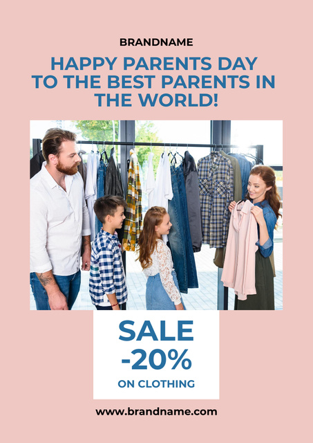 Plantilla de diseño de Parent's Day Clothing Sale with Family in Store Poster A3 