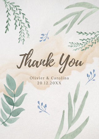 Thankful Phrase with Plant Leaves Postcard A6 Vertical Design Template