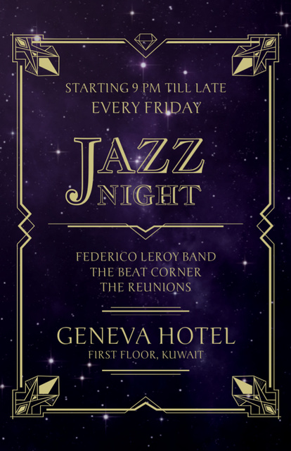 Jazz Night Announcement with Night Purple Sky Flyer 5.5x8.5in Design Template
