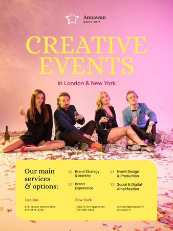Ontwerpsjabloon van Poster US van Uitnodiging voor creatieve gebeurtenis met mensen met champagneglazen