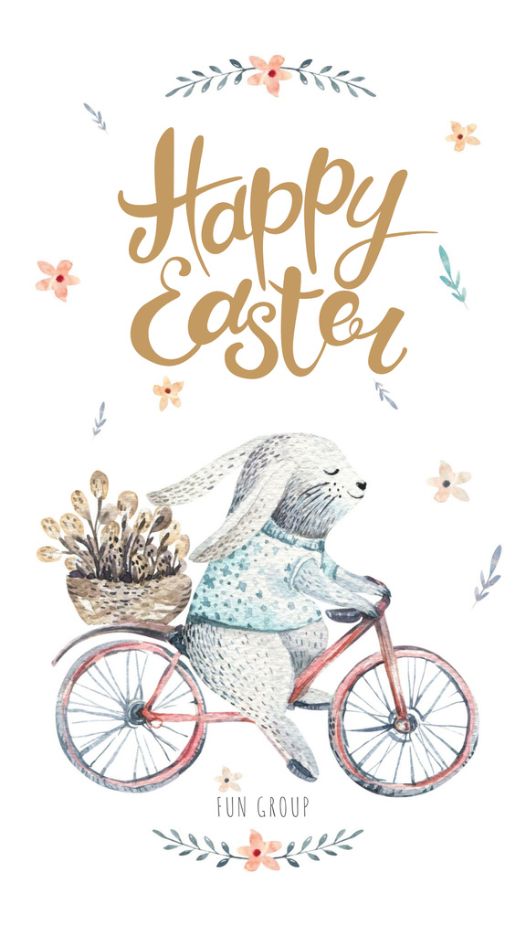 Easter Bunny riding bicycle Instagram Story Tasarım Şablonu