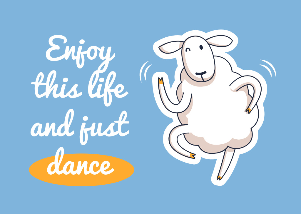 Designvorlage Inspirational Phrase with Cute Sheep für Card