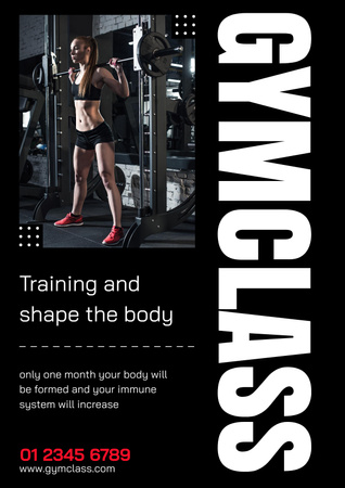 Gym Class Advertising with Strong Young Woman Poster Design Template